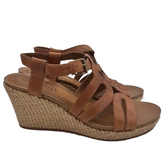 Cobb Hill Cognac Leather Wedge Sandals SZ 8.5 - Picture 1 of 10